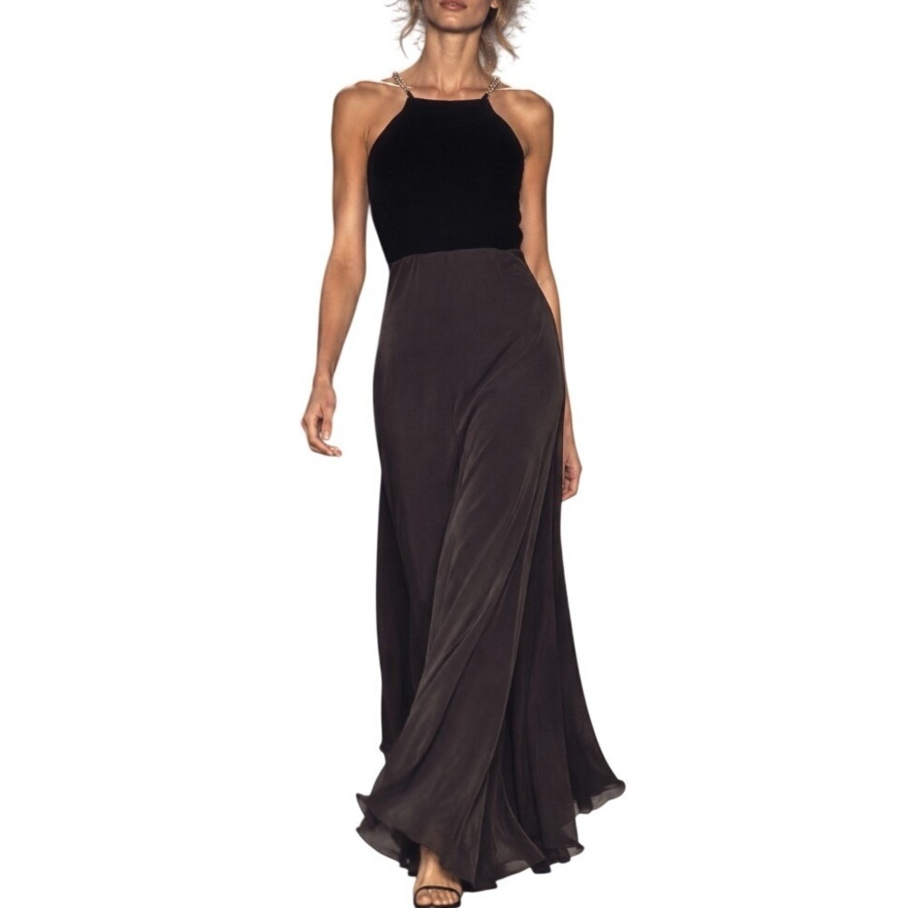 Vintage 1990s Velvet Rhinestone Black Evening Gown Maxi Dress 10 Whimsigoth Fem